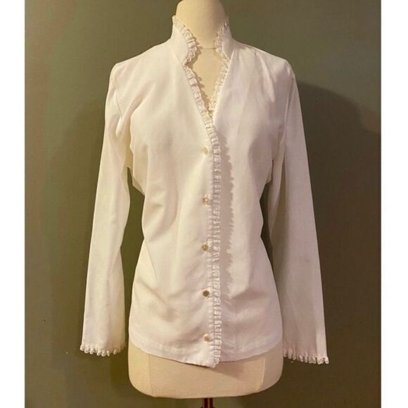 Gorgeous Vintage 60s 70s Cottagecore Handmade Lace Trim Blouse - Picture 2 of 6